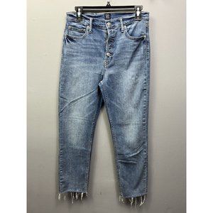 Gap High-Rise Cigarette Jeans 8 / 29 Raw Hem Button Fly Slim Straight Leg Blue